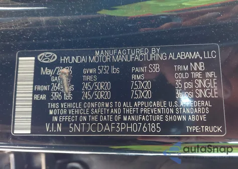 2023 Hyundai Santa Cruz Night from USA, damaged, VIN 5NTJCDAF3PH076185
